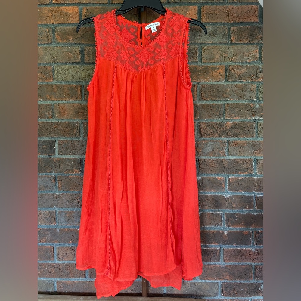 John Paul Richard red yoke lace flowy mini dress size Small - Picture 1 of 5